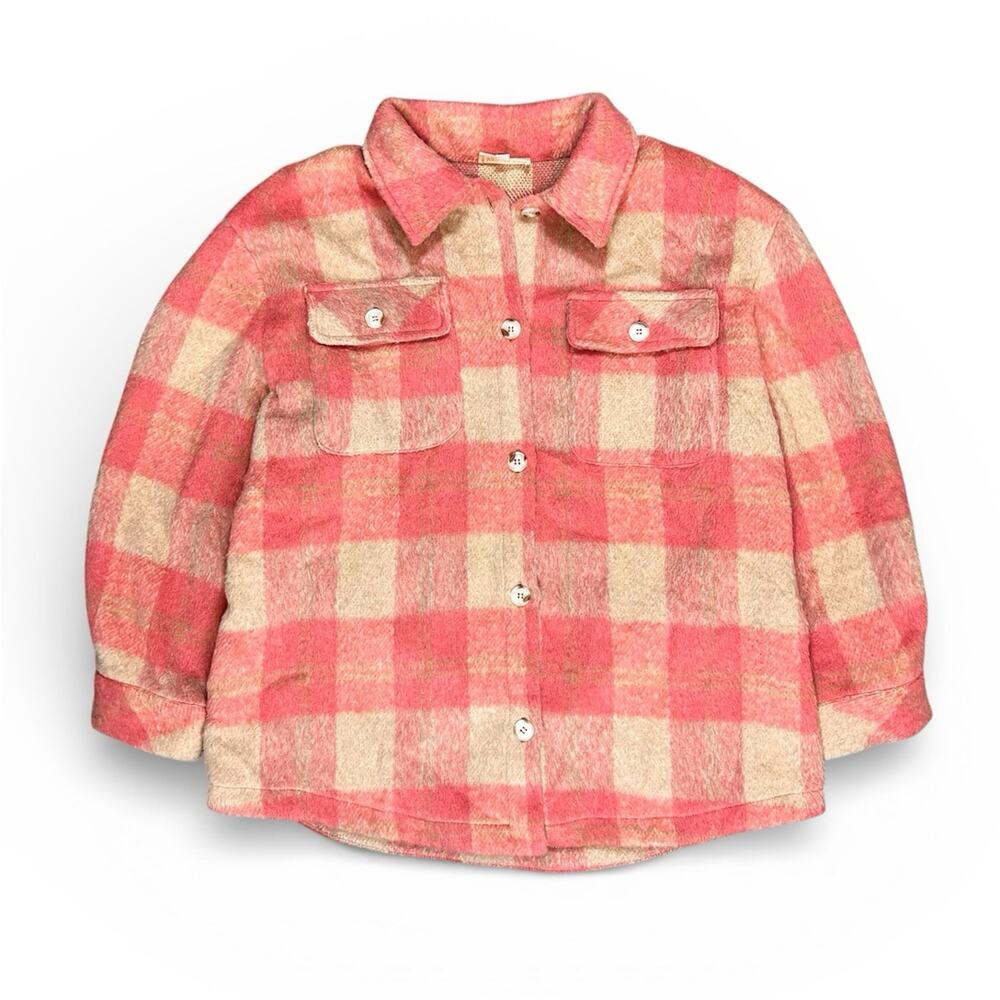 Vanilla Bay Plush Teddy Plaid Button Down flannel CORAL Large